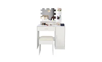 Slickblue Large Vanity Set with 10 Led Bulbs & Cushioned Stool Elegant Makeup Table for Bedroom