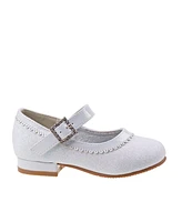 Josmo Toddler Dress Glitter Mary Jane Wedding Party Heels Flower Shoes with Hook and Loop Buckle
