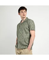 Campus Sutra Men's Olive Green Embroidered Geometric-Lined Shirt