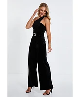 Quiz Women's Velvet Jumpsuit With Embellished Buckle