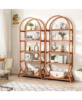 Tribesigns 5-Tier Open Bookshelf, 70.8" Tall Arched Bookcase, Modern Brown Metal Frame Storage Bookshelves, Freestanding Display Rack Shelving Unit fo