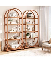 Tribesigns 5-Tier Open Bookshelf, 70.8" Tall Arched Bookcase, Modern Brown Metal Frame Storage Bookshelves, Freestanding Display Rack Shelving Unit fo