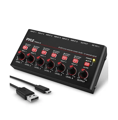 Pyle Compact Bluetooth 6-Channel Line Mixer with Usb Audio Interface