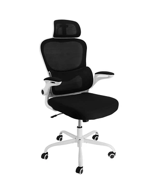Elama High Back Adjustable Mesh and Fabric Office Chair with Metal Base Head Rest