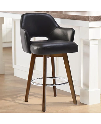 Maison Boucle 360° Swivel Armrest Faux Leather Counter Height Barstool Combine with Rubberwood Legs-Maison