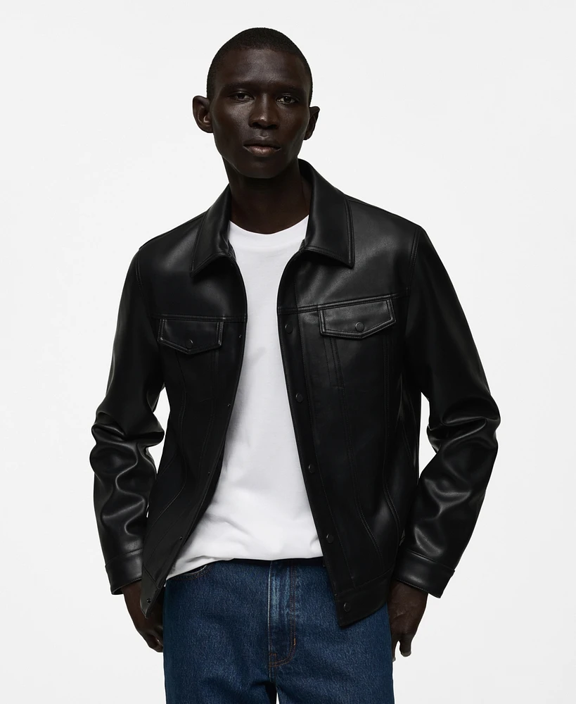 Mango Men's Pockets Detail Leather-Effect Jacket