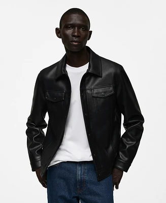 Mango Men's Pockets Detail Leather-Effect Jacket