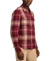 Lucky Brand Men's Long Sleeve Button-Front Textured Herringbone Plaid Utility Shirt