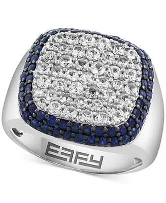 Effy Men's White Zircon (1-7/8 ct. t.w.) & Blue Sapphire (1-3/8 ct. t.w.) Square Statement Ring in Sterling Silver