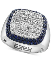 Effy Men's White Zircon (1-7/8 ct. t.w.) & Blue Sapphire (1-3/8 ct. t.w.) Square Statement Ring in Sterling Silver