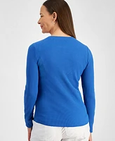 Style & Co Petite Waffle-Knit Long-Sleeve Crewneck Top