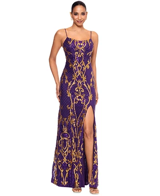 Betsy & Adam Women's Sequined Patterned Gown