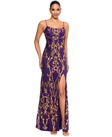 Betsy & Adam Women's Sequined Patterned Gown