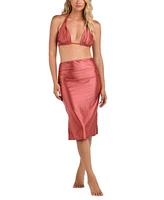 La Blanca Womens Earth Goddess Halter Bikini Top Shirred Skirt Cover Up