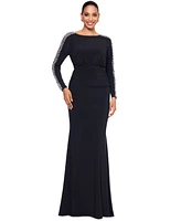 Betsy & Adam Women's Beaded-Sleeve Ruched Gown