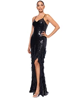 Betsy & Adam Women's Sequined Ruffled Gown