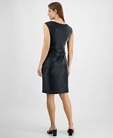 Connected Women's Drape-Neck Side-Pleat Shimmer Dress