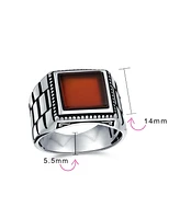 Bling Jewelry Watch Band Style Natural Red Agate Statement Rectangle Signet Ring Silver