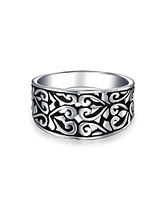 Bling Jewelry Boho .925 Sterling Silver Open Swirl Hearts Filigree Wide Band Ring 4MM