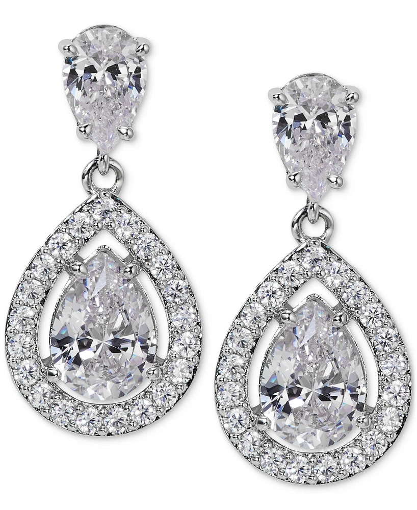 Eliot Danori Silver-Tone Halo Pear Cubic Zirconia Drop Earrings, Created for Macy's