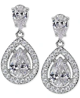 Eliot Danori Silver-Tone Halo Pear Cubic Zirconia Drop Earrings, Created for Macy's