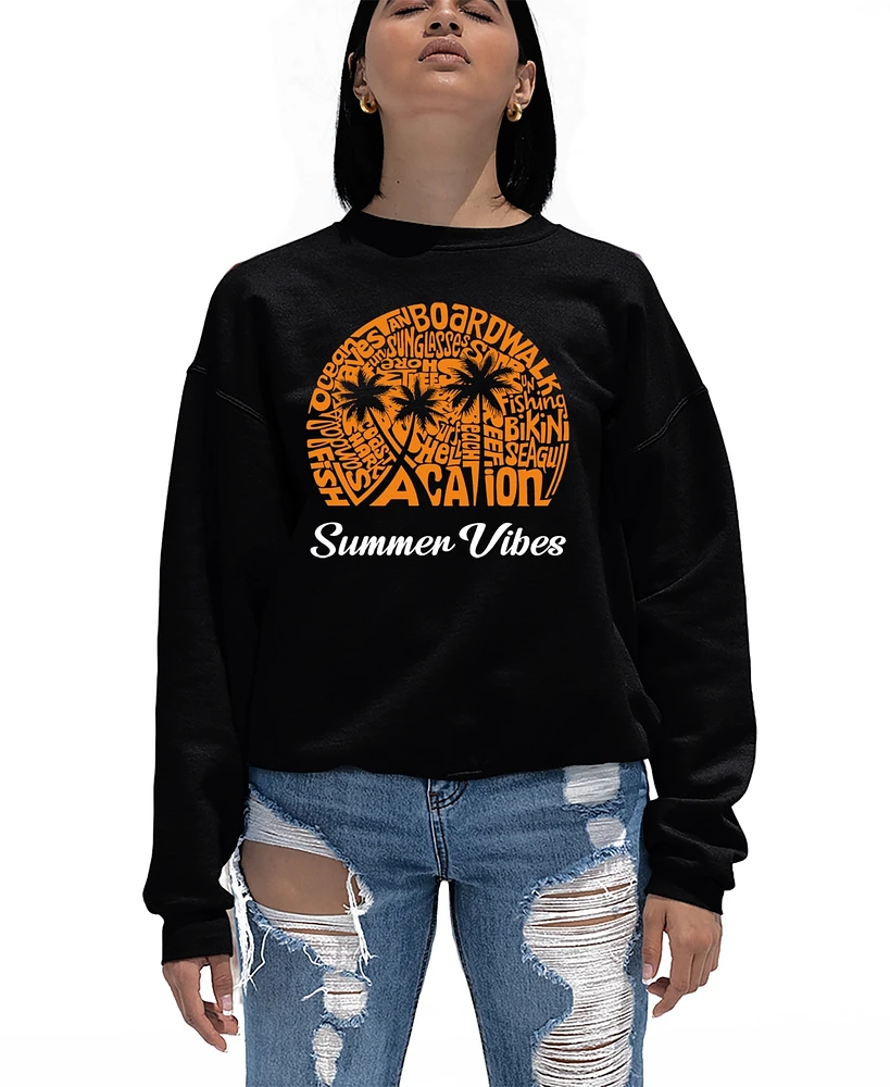 La Pop Art Women's Summer Vibes Word Crewneck Sweatshirt