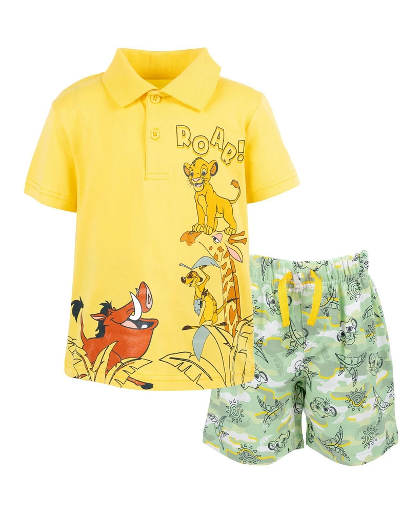 Disney Toddler Boys Lion King Mickey Mouse Cars Polo Shirt and Shorts Outfit Set to