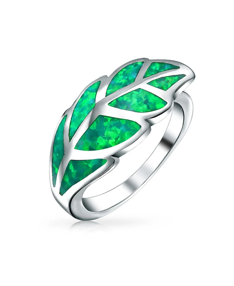 Bling Jewelry Nature Western Leaf Green Created Opal Ring .925 Silver