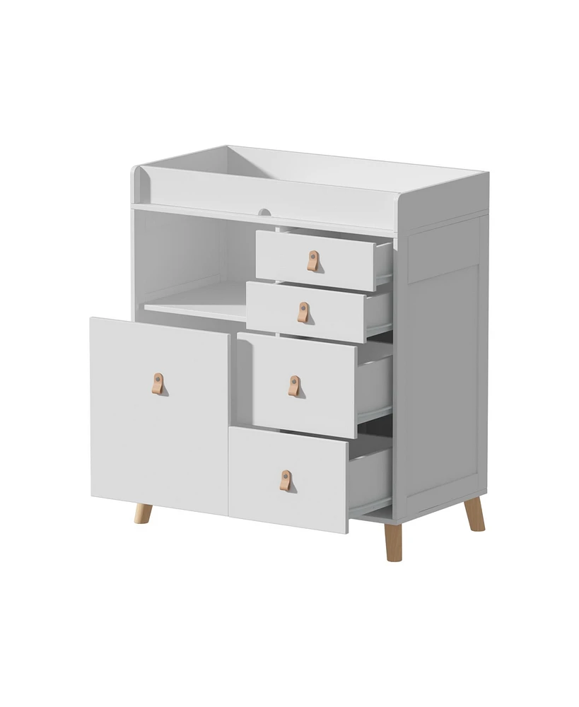 Homsee White 5-Drawer Wooden Stylish Kids Low Dresser