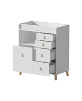 Homsee White 5-Drawer Wooden Stylish Kids Low Dresser