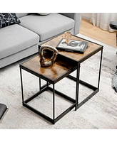 Gymax Coffee Tables Nesting Side Set of 2 for Living Room Modern W/ Sturdy Steel Frame