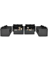 Costway 8PCS Patio Rattan Furniture Set Cushioned Sofa Chair Coffee Table Black