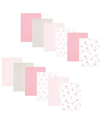 Hudson Baby Infant Girl Flannel Burp Cloth 12pk, Pink Honey Bunny, One Size