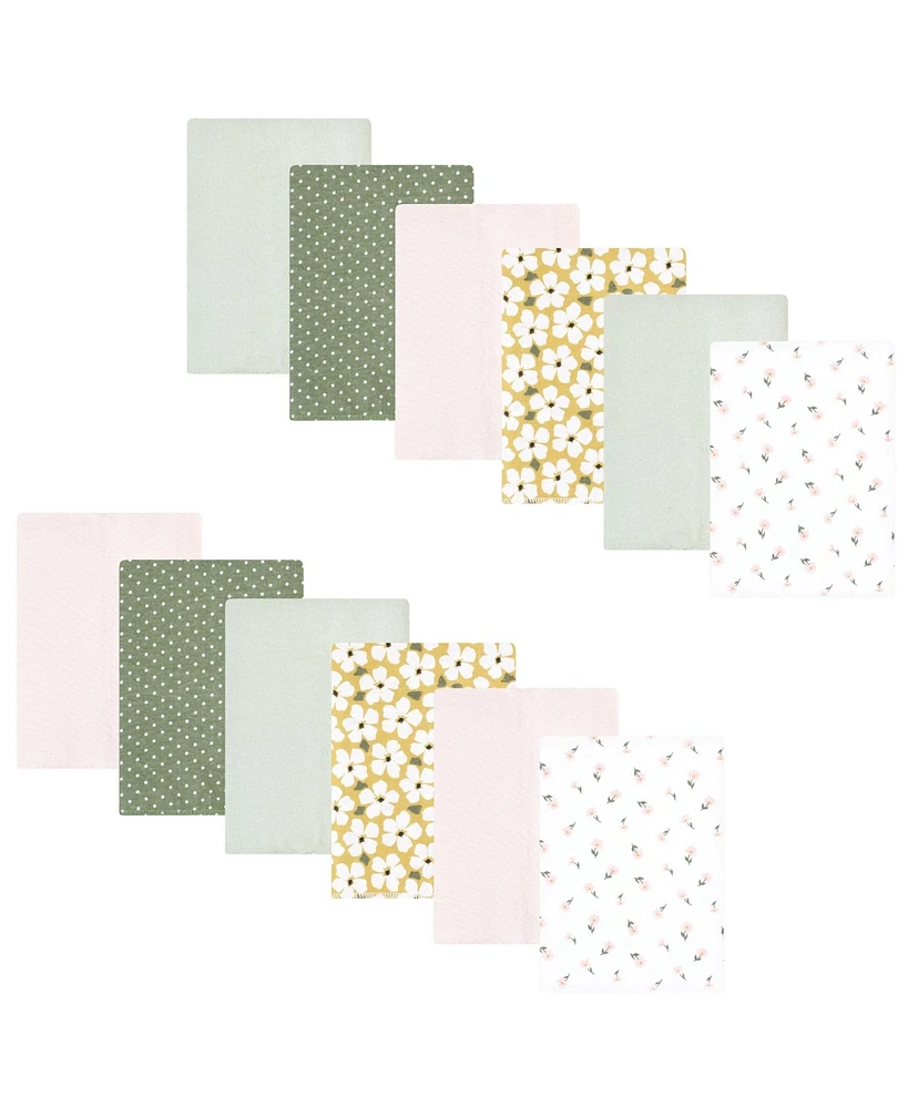 Hudson Baby Infant Girl Flannel Burp Cloth 12pk, Sage Floral, One Size