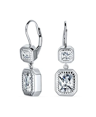 Bling Jewelry Deco Style Cubic Zirconia Cz Halo Emerald Cut Cz Lever back Drop Earrings For Women .925 Sterling Silver