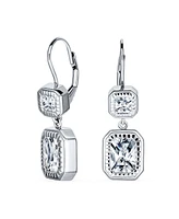 Bling Jewelry Deco Style Cubic Zirconia Cz Halo Emerald Cut Cz Lever back Drop Earrings For Women .925 Sterling Silver