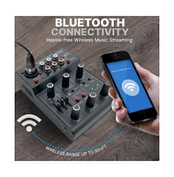 Pyle Compact Bluetooth Dj Mixer Interface with Usb Audio and Phantom Power