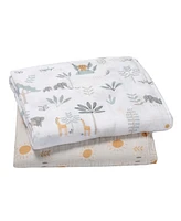 Lambs & Ivy Jungle Adventure 2-Pack Cotton Muslin Newborn Baby Swaddle Blankets