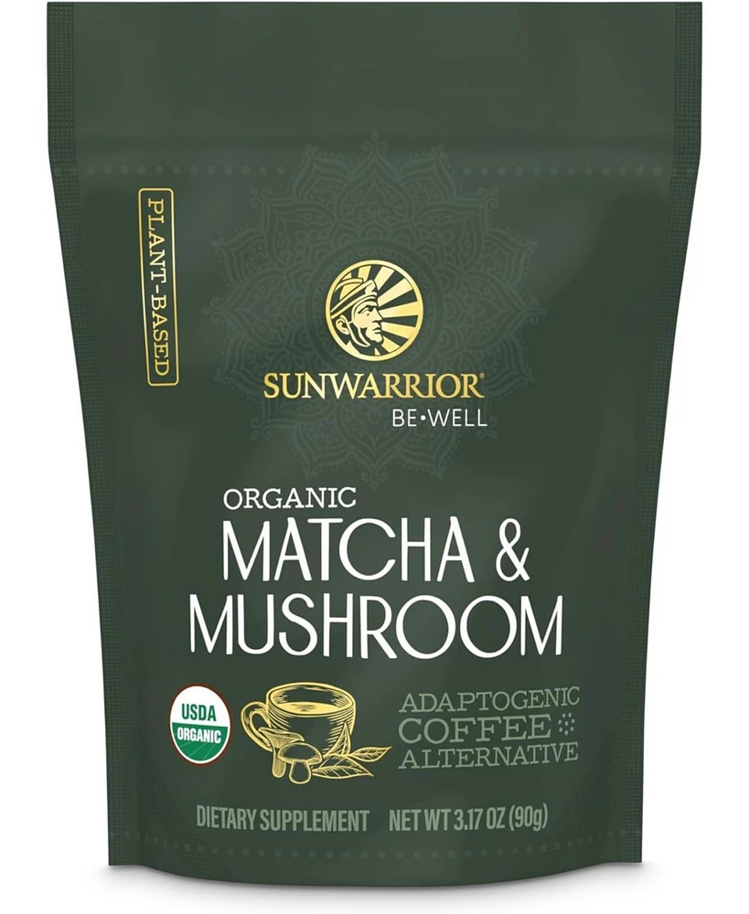 Sunwarrior Be Well Organic Matcha and Mushroom Powder, Matcha & Mushroom Coffee Alternative, Sunwarrior, 90g