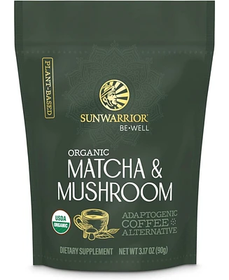 Sunwarrior Be Well Organic Matcha and Mushroom Powder, Matcha & Mushroom Coffee Alternative, Sunwarrior, 90g