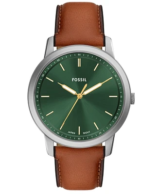 Fossil Men's Minimalist Three-Hand Brown Leather Watch, 44mm