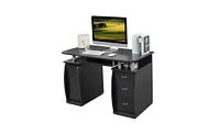 Slickblue Portable Computer Desk – Black Pb Wood, 15mm, with 1 Door and 3 Drawers