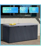 Aoodor 71 Gallon Deck Box, Lockable Storage Uv Resistant Container with Hydraulic Rods for Patio Furniture Outdoor Cushions, Garden Tools and Sports E