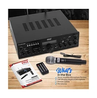 Pyle Bluetooth Stereo Amplifier Receiver With Uhf Wireless Microphone, MP3/Usb/Sd/Aux/Fm Radio, 200 Watt