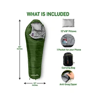 SereneLife Mummy Sleeping Bag With Travel Pillow and Compression Sack (Green)