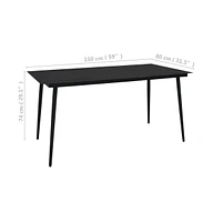 vidaXL Patio Dining Table Black 59.1"x31.5"x29.1" Steel and Glass