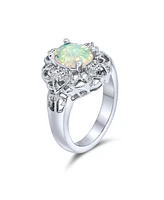 Bling Jewelry Oval Flower White Created Opal Full Finger Ring .925 Sterling Silver