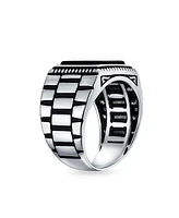 Bling Jewelry Watch Band Style Natural Black Onyx Statement Rectangle Signet Ring Silver