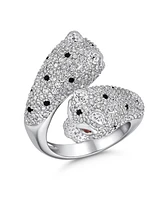 Bling Jewelry Black White Cubic Zirconia Leopard Panther Cat Statement Ring