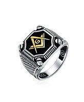 Bling Jewelry Black Large Freemason Masonic Signet Ring Solid .925 Silver